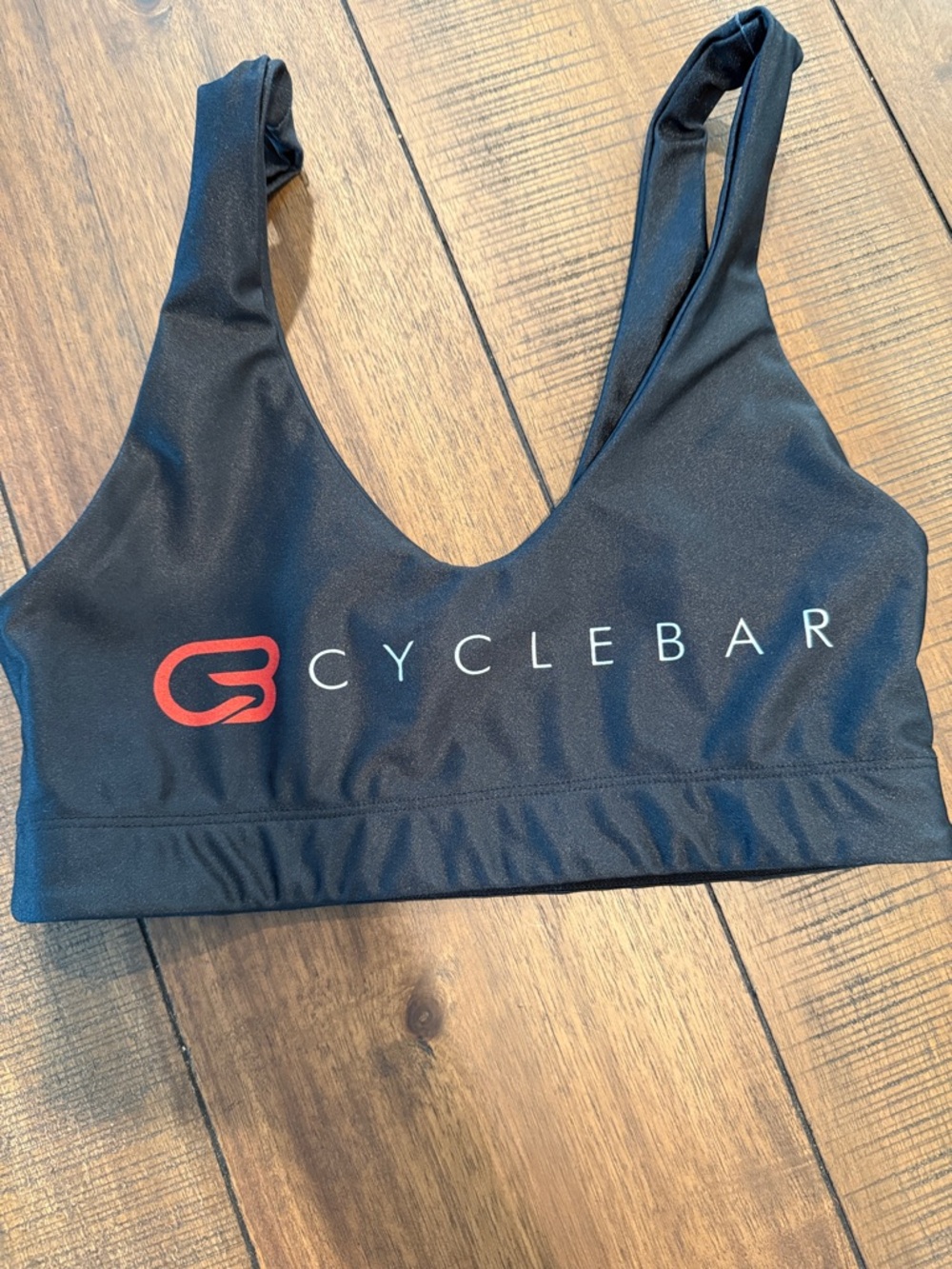 Cyclebar Black Sports Bra with Red Logo